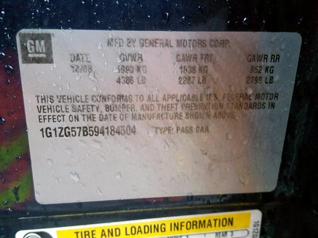 1G1ZG57B594184504 - 2009 CHEVROLET MALIBU LS 蓝色 照片 10