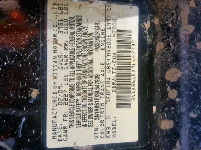 3N1AB61EX9L647939 - 2009 NISSAN SENTRA 2.0 BLACK photo 10