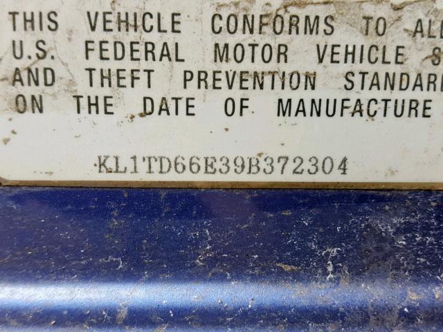 KL1TD66E39B372304 - 2009 CHEVROLET AVEO LS BLUE photo 10