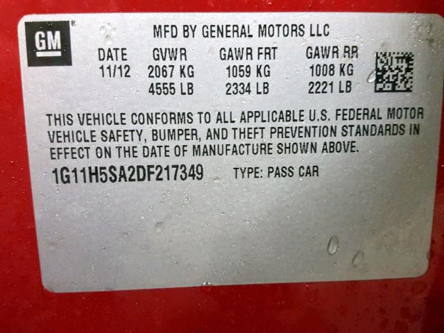 1G11H5SA2DF217349 - 2013 CHEVROLET MALIBU LTZ RED photo 10