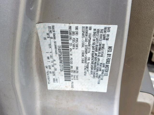 1FAHP36N69W127726 - 2009 FORD FOCUS SES SILVER photo 10