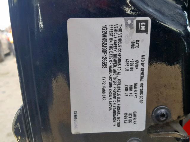 1G2WK52J93F126693 - 2003 PONTIAC GRAND PRIX BLACK photo 10