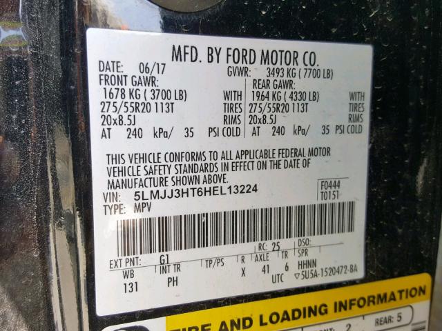 5LMJJ3HT6HEL13224 - 2017 LINCOLN NAVIGATOR 黑色 照片 10