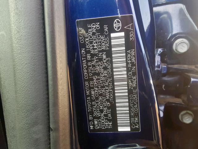 JTKKUPB47E1044013 - 2014 TOYOTA SCION XD BLUE photo 10