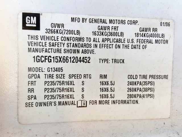 1GCFG15X661204452 - 2006 CHEVROLET EXPRESS G1500  photo 10