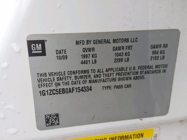 1G1ZC5EB0AF154334 - 2010 CHEVROLET MALIBU 1LT 白色 照片 10