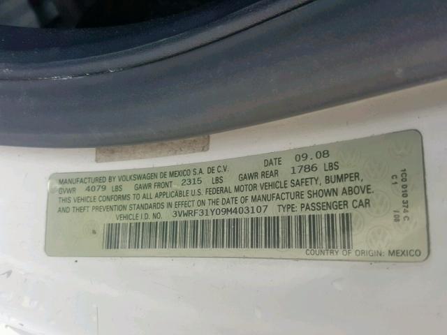 3VWRF31Y09M403107 - 2009 VOLKSWAGEN NEW BEETLE Weiß Foto 10