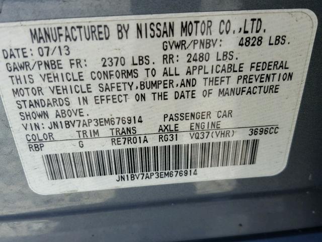 JN1BV7AP3EM676914 - 2014 INFINITI Q50 BASE BLUE photo 10