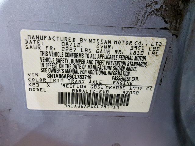 3N1AB6AP6CL783719 - 2012 NISSAN SENTRA 2.0 SILVER photo 10