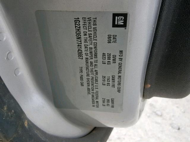 1G2ZH36N774143667 - 2007 PONTIAC G6 GT SILVER photo 10