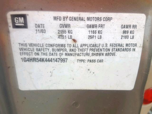 1G4HR54K444147997 - 2004 BUICK LESABRE LI TAN photo 10