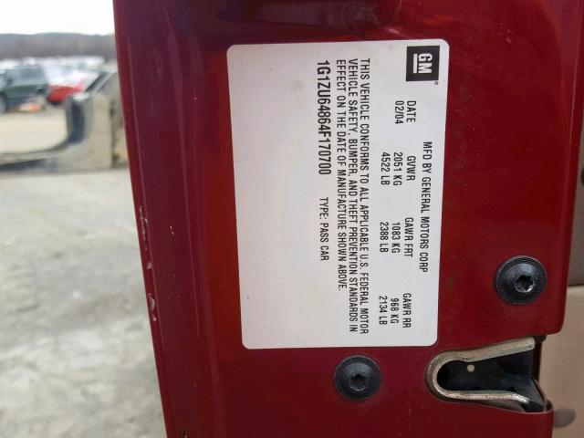 1G1ZU64864F170700 - 2004 CHEVROLET MALIBU MAX 栗色 照片 10