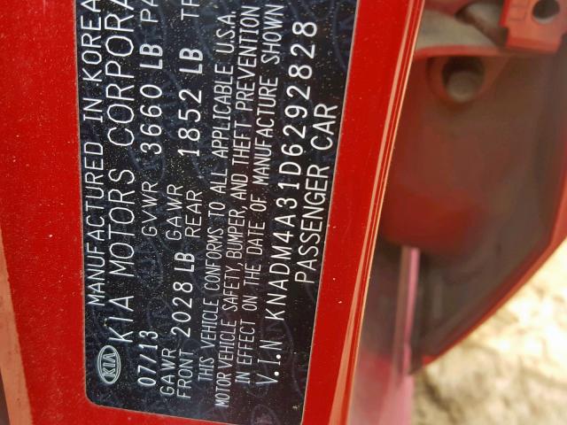 KNADM4A31D6292828 - 2013 KIA RIO LX RED photo 10