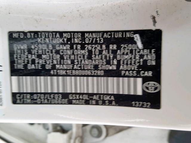 4T1BK1EB8DU063280 - 2013 TOYOTA AVALON BAS WHITE photo 10