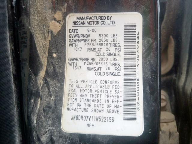 JN8DR07Y11W522156 - 2001 NISSAN PATHFINDER LE  ფოტო 10