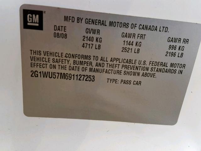 2G1WU57M691127253 - 2009 CHEVROLET IMPALA LTZ WHITE photo 10