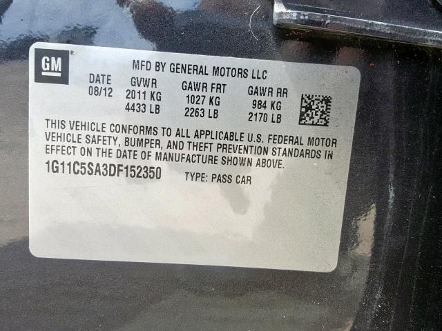 1G11C5SA3DF152350 - 2013 CHEVROLET MALIBU 1LT 石墨色 照片 10