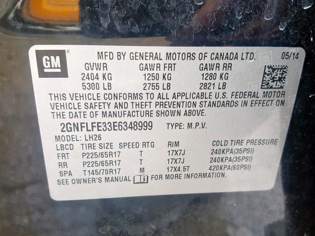 2GNFLFE33E6348999 - 2014 CHEVROLET EQUINOX LT BLACK photo 10