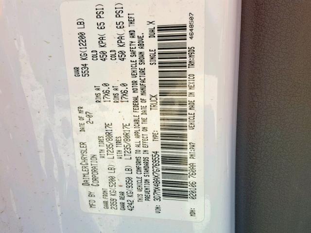 3D7MX48AX7G769554 - 2007 DODGE RAM 3500 S WHITE photo 10