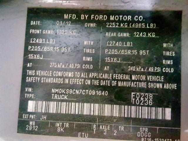 NM0KS9CN7CT091640 - 2012 FORD TRANSIT CO GRAY photo 10