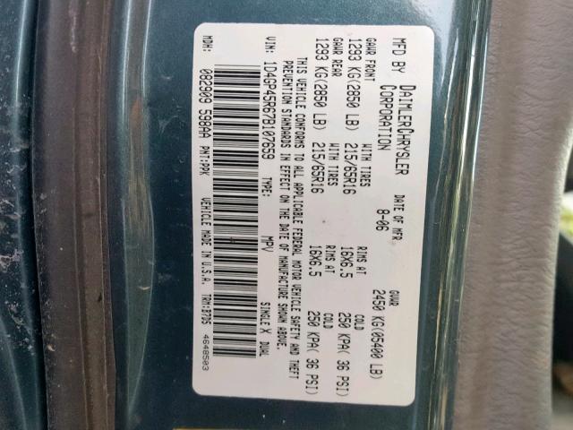 1D4GP45R67B107659 - 2007 DODGE CARAVAN SX GREEN photo 10