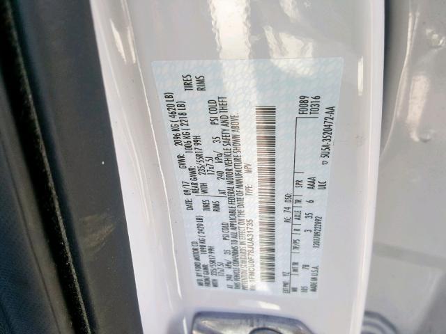 1FMCU0F78JUA31735 - 2018 FORD ESCAPE S WHITE photo 10