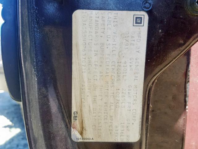 1G3AG55N0P6370731 - 1993 OLDSMOBILE CUTLASS CI 栗色 照片 10