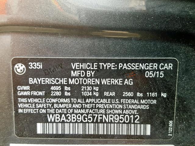 WBA3B9G57FNR95012 - 2015 BMW 335 XI GRAY photo 10