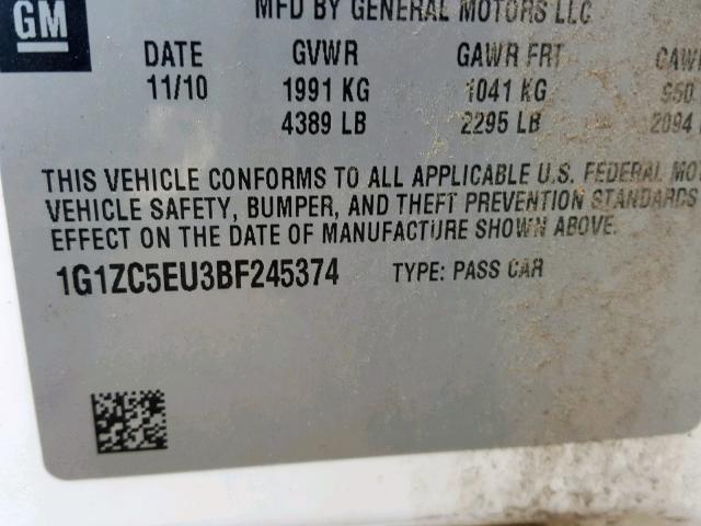 1G1ZC5EU3BF245374 - 2011 CHEVROLET MALIBU 1LT 白色 照片 10