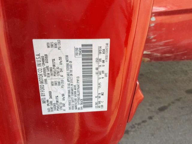 1FTRX18LXYNA17913 - 2000 FORD F150 RED photo 10