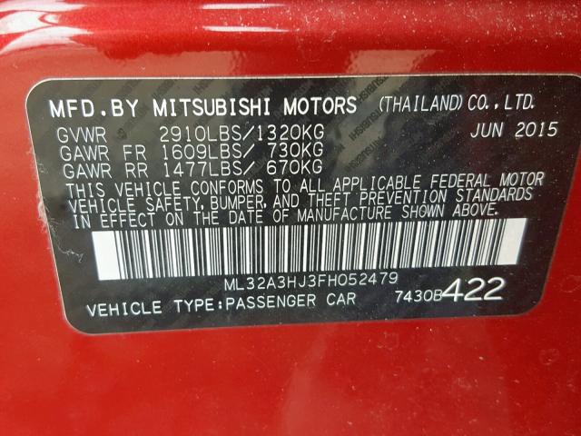 ML32A3HJ3FH052479 - 2015 MITSUBISHI MIRAGE DE RED photo 10