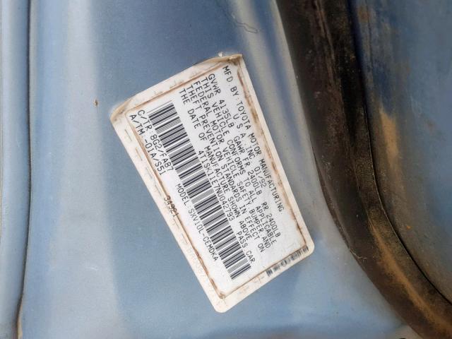 4T1SK11E7NU042793 - 1992 TOYOTA CAMRY DLX 蓝色 照片 10