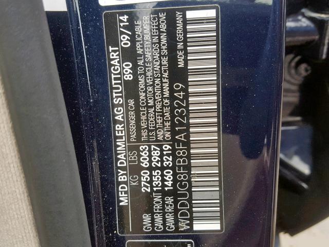 WDDUG8FB8FA123249 - 2015 MERCEDES-BENZ S 550 4MAT BLUE photo 10