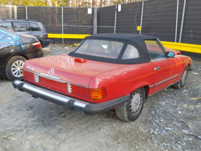 WDBBA48D7HA060088 - 1987 MERCEDES-BENZ 560 SL RED photo 4