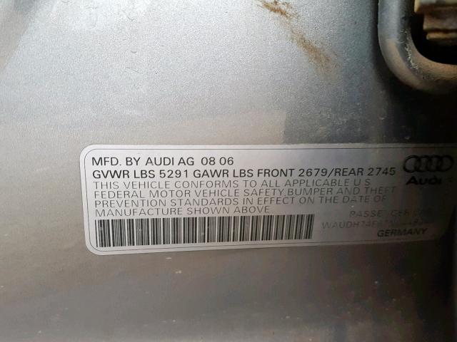 WAUDH74F67N044824 - 2007 AUDI A6 3.2 QUA GRAY photo 10