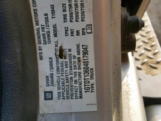 1GTDT136048179047 - 2004 GMC CANYON SILVER photo 10