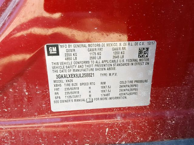 3GKALXEX8JL258821 - 2018 GMC TERRAIN DE MAROON photo 10