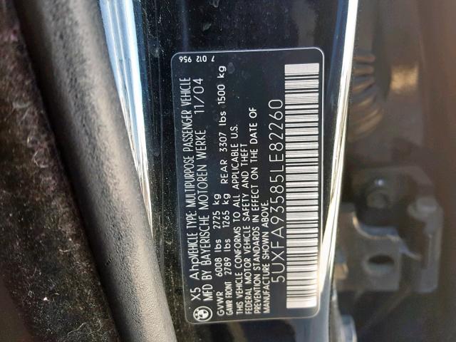 5UXFA93585LE82260 - 2005 BMW X5 4.8IS BLACK photo 10