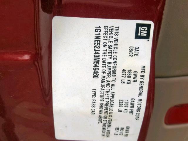 1G1NE52J43M549460 - 2003 CHEVROLET MALIBU LS 栗色 照片 10