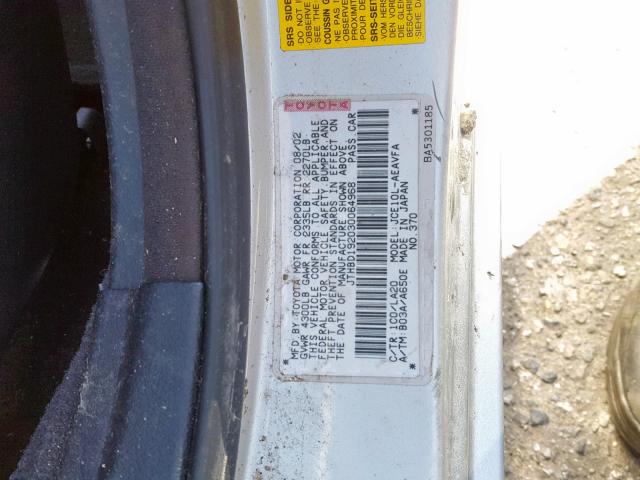 JTHBD192030064968 - 2003 LEXUS IS 300 SILVER photo 10