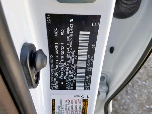 JTJBM7FX7J5192822 - 2018 LEXUS GX WHITE photo 10