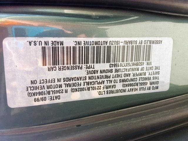 4S3BH675XY7615843 - 2000 SUBARU LEGACY OUT GREEN photo 10