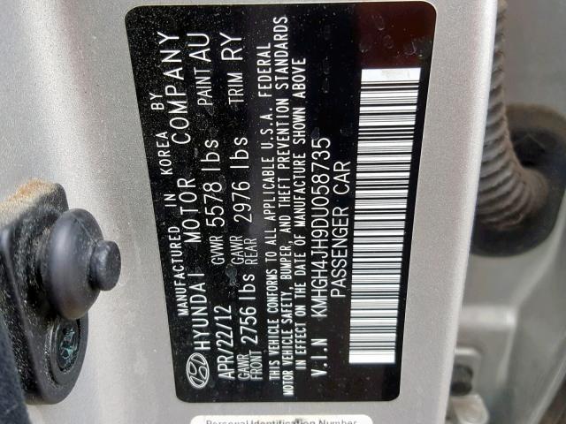 KMHGH4JH9DU058735 - 2013 HYUNDAI EQUUS SIGN SILVER photo 10