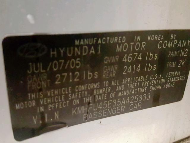 KMHFU45E35A425333 - 2005 HYUNDAI XG 350 WHITE photo 10