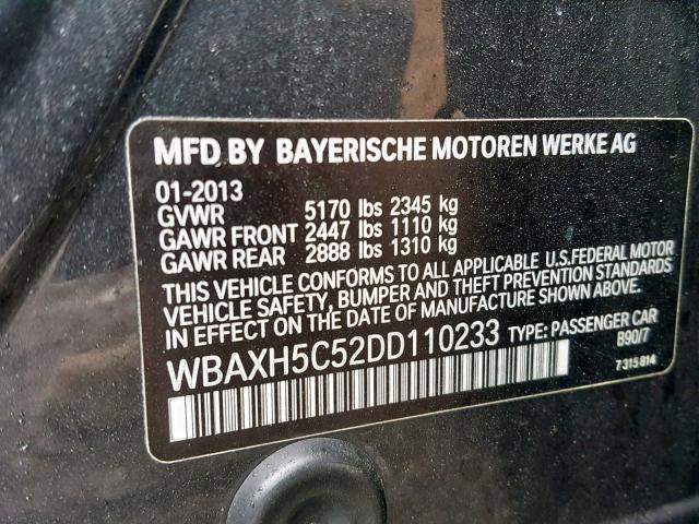 WBAXH5C52DD110233 - 2013 BMW 528 XI BLACK photo 10