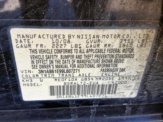 3N1AB61E99L607271 - 2009 NISSAN SENTRA 2.0 BLACK photo 10