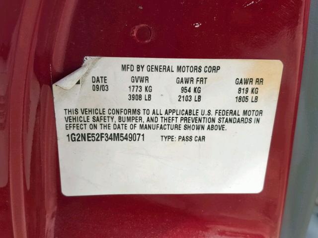 1G2NE52F34M549071 - 2004 PONTIAC GRAND AM S RED photo 10