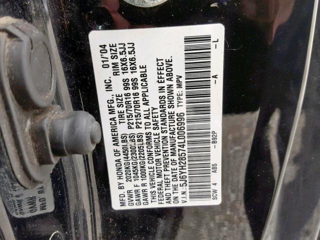 5J6YH28574L006996 - 2004 HONDA ELEMENT EX BLACK photo 10