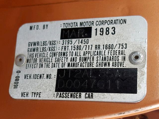 JT2AL35W8D0047611 - 1983 TOYOTA TERCEL SR5 PINK photo 10