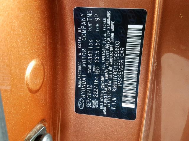 KMHHT6KD1DU089603 - 2013 HYUNDAI GENESIS CO ORANGE photo 10